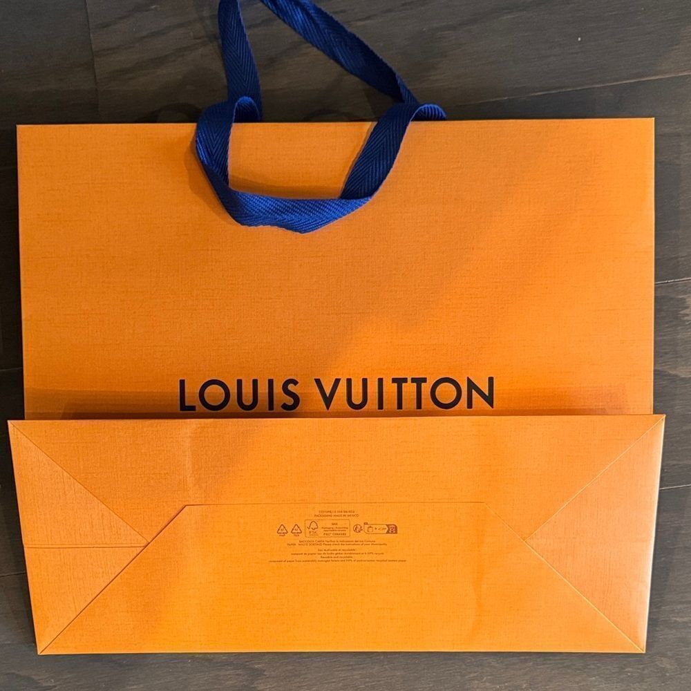 Louis Vuitton Vibrant Orange Bag with Blue Handles shopping bag